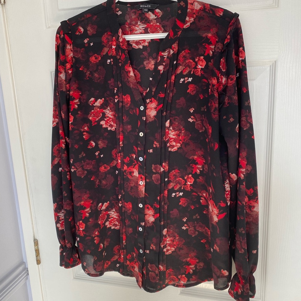 RW & Co Red Floral Top